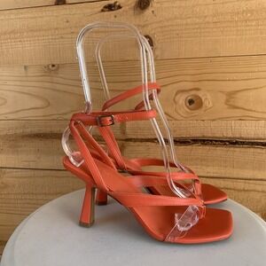 Open Edit Addison Bright Orange Ankle‎ Strappy Sandal Size 7.5 Y2K Square Toe